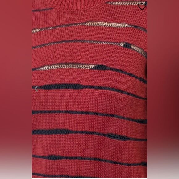 Rag & Bone Women’s Size Medium Red Blue Striped Penn Burgundy Crewneck Sweater - Picture 6 of 14